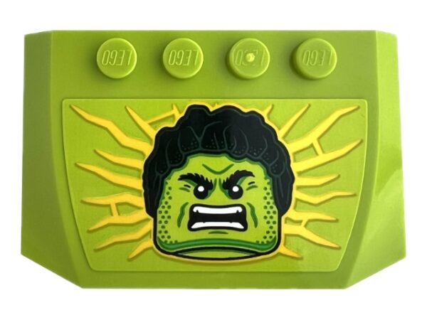 Wedge 4 x 6 x 2/3 Triple Curved with Angry Hulk Face and Yellow Energy Rays Pattern (Sticker) - Set 76312