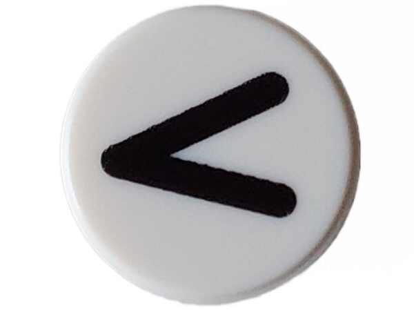 Tile, Round 1 x 1 with Black Eye Shut Tight / Letter V / Less Than Sign / Greater Than Sign (Thin Line) Pattern