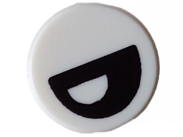 Tile, Round 1 x 1 with Black Eye Partially Closed with Off-Center Half Circle Pupil Pattern